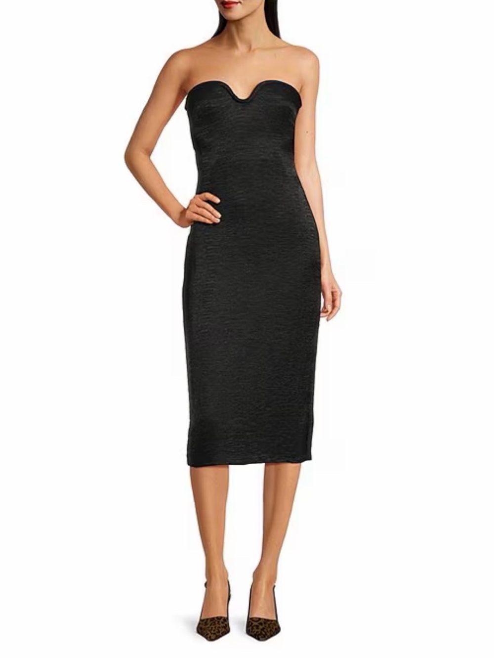 Alex Marie Strapless Black Midi Sheath Dress